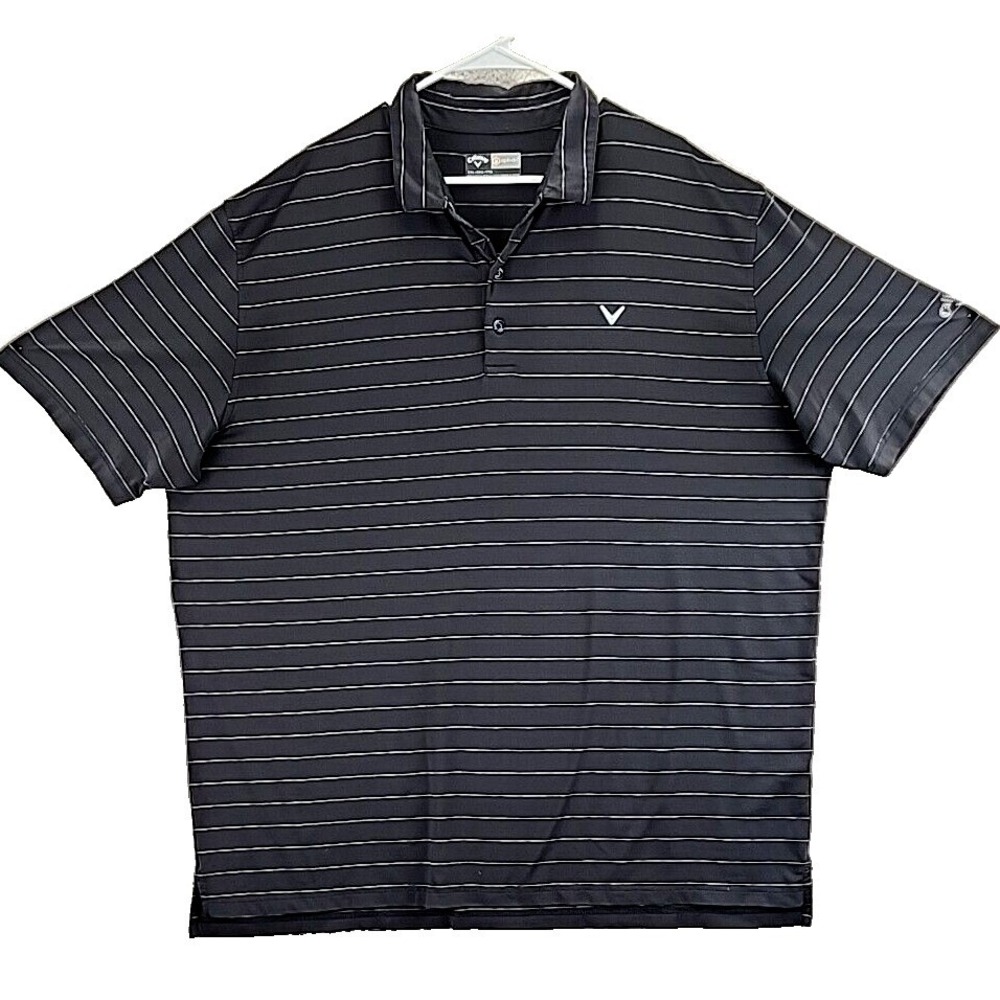 Callaway Golf Polo Shirt‎ Mens XXL Black Pinstripe Opti-Dri Short Sleeve